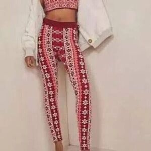 Free People Away With Me Red Leggings in Fair Isle Print L